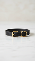 Black Italian leather collar with gold hardware